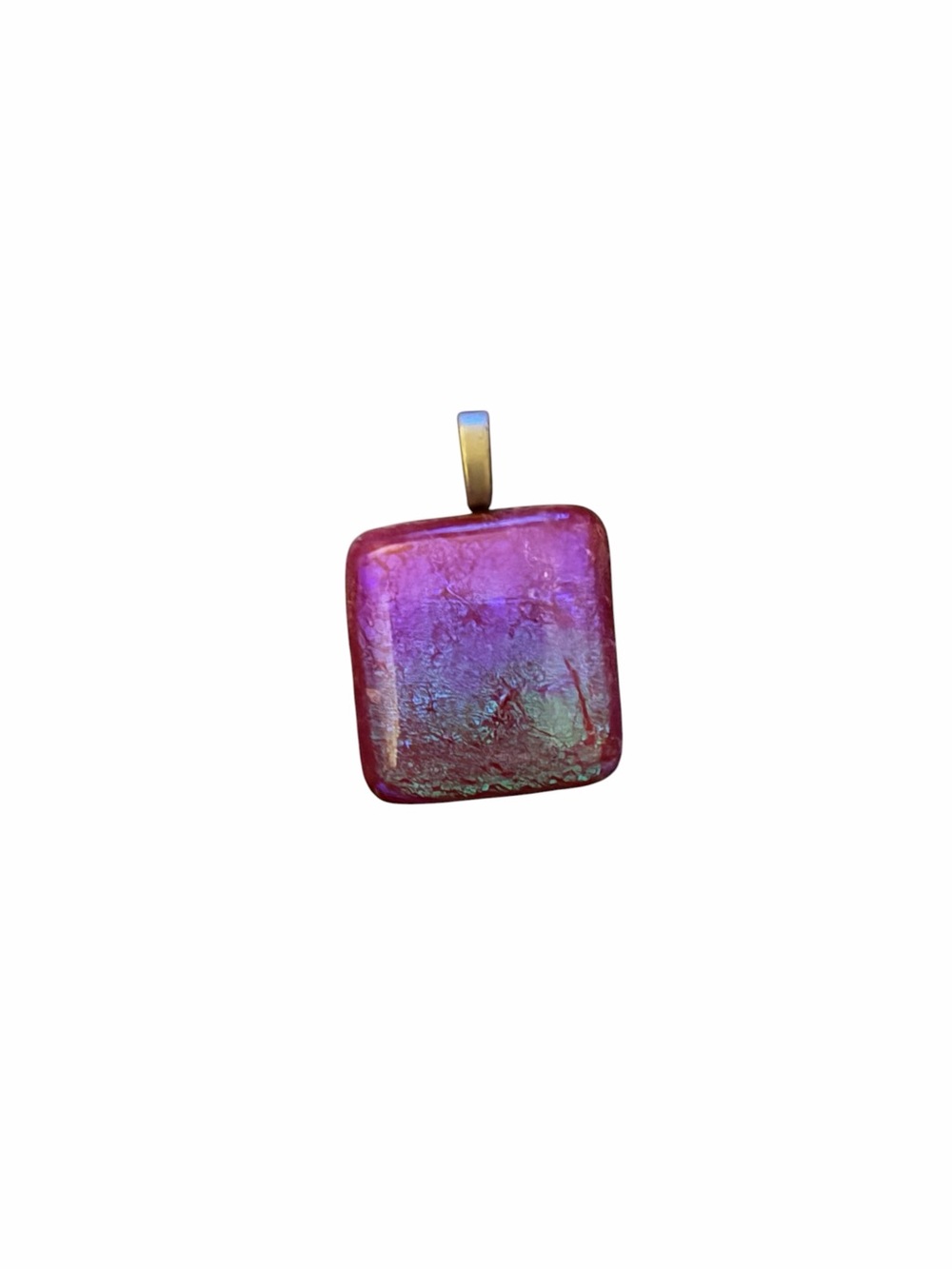 Handmade Iridescent Pink Square Glass Pendant